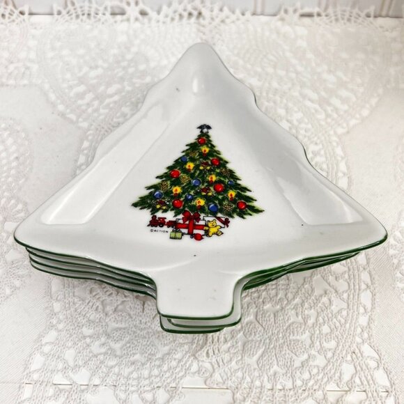Vintage Christmas By Carlton Set of 4 Tree Shaped Dishes Mount Clemens Pottery - Picture 4 of 11